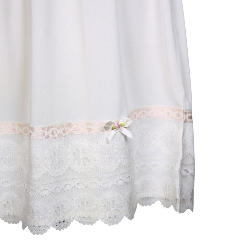 Vintage White Nylon Half Slip w Lace Pink Ribbon and Rose W26-30" L21" -Hey Viv - Picture 5 of 6